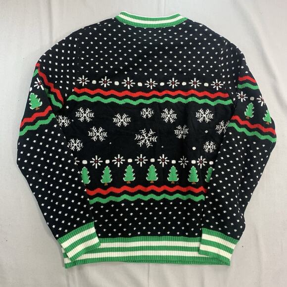 Tipsy Elves Ugly Christmas Sweater Size M T-Rex Black White Red Green Longsleeve - Picture 6 of 8